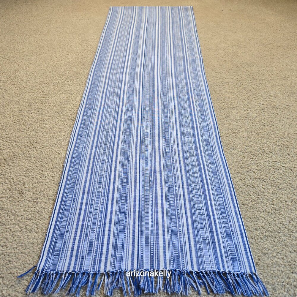 Cotton Linen Woven Scarf Blue & White - Picture 9 of 14